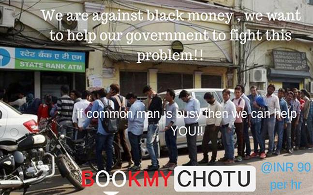 ‘BookMyChotu’ sends helper to stand in Queues at Banks and ATMs at Rs 90/hr